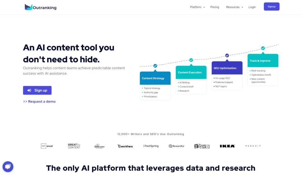 The webpage of Outranking AOI SEO tool