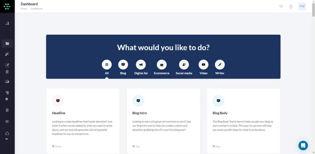 the dashboard of one of the best AI writing tools - Creaitor AI