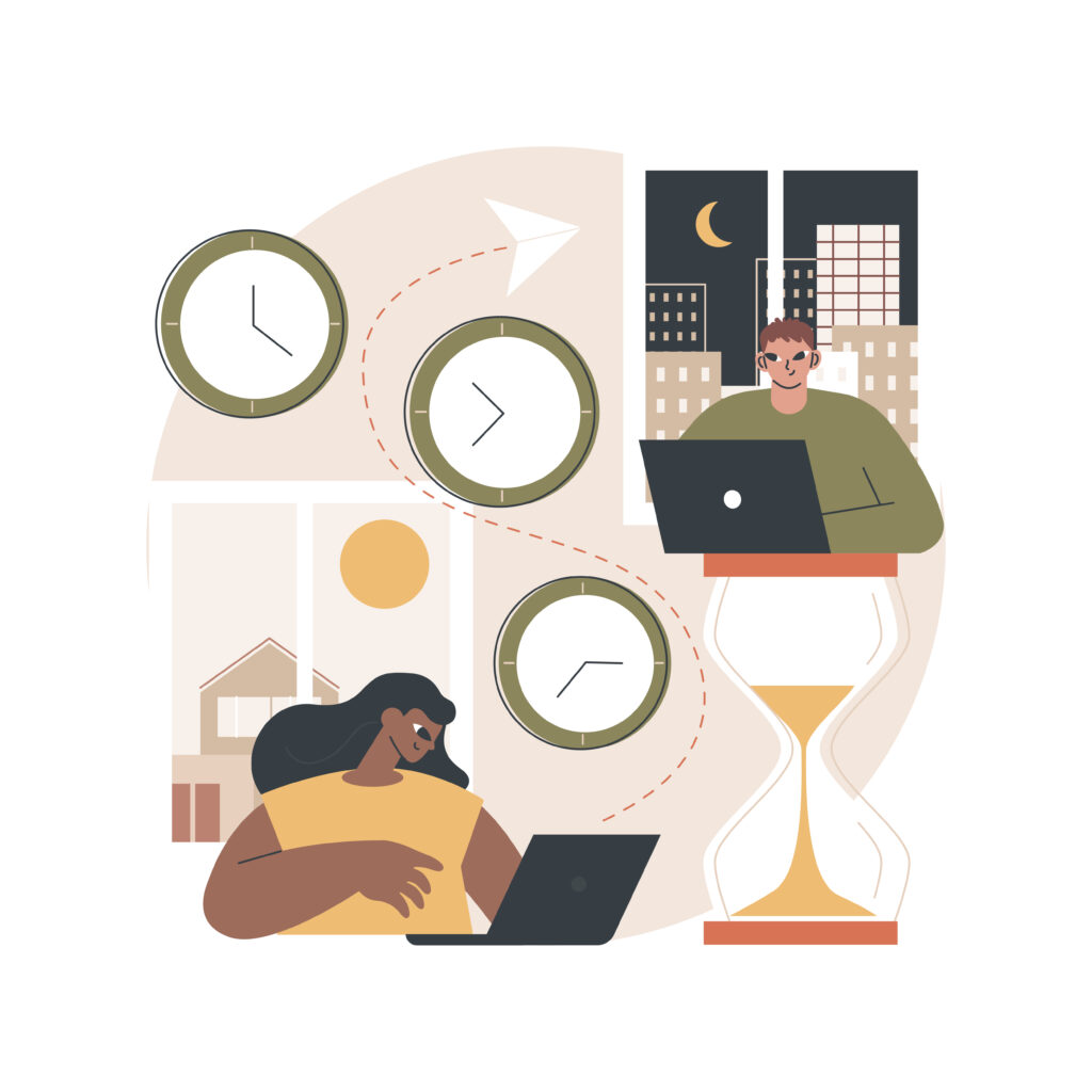 Time zones abstract concept vector illustration. Time standard, international business coordination, meeting management, utc converter, gmt, world clock calculator, jet lag abstract metaphor.