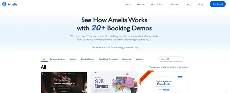 Amelia Demo Website