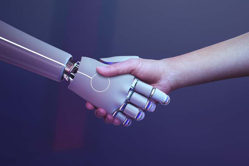 AI Customer Support, human robot handshake