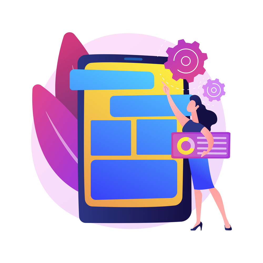 Ecommerce, internet shopping promotion campaign. Mobile media optimization, mobile SEO strategy, targeted communication channel concept. Pink coral blue vector isolated illustration
