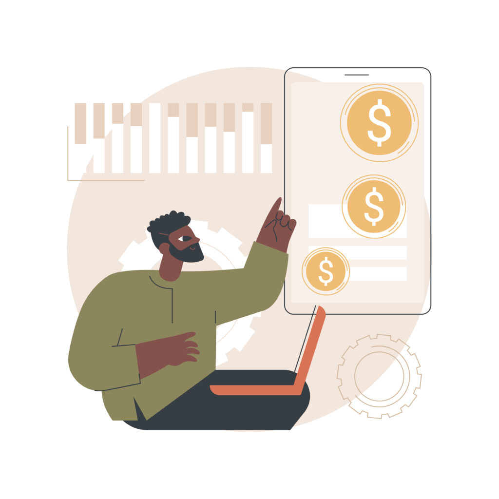 Transactional marketing abstract concept vector illustration. Sales oriented strategy, maximize volume of individual sales, short-term customer relationship, distribution chain abstract metaphor. NetSuite Pricing
