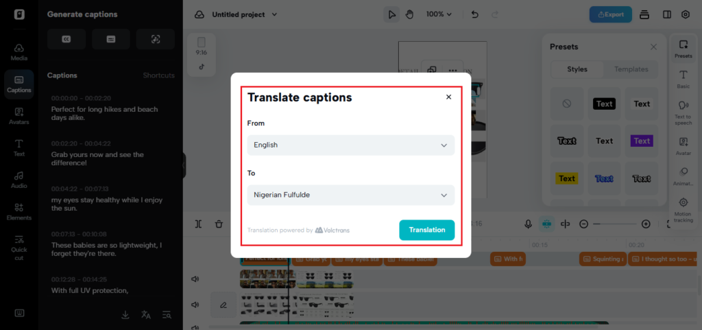 Caption Translation for Subtitles 