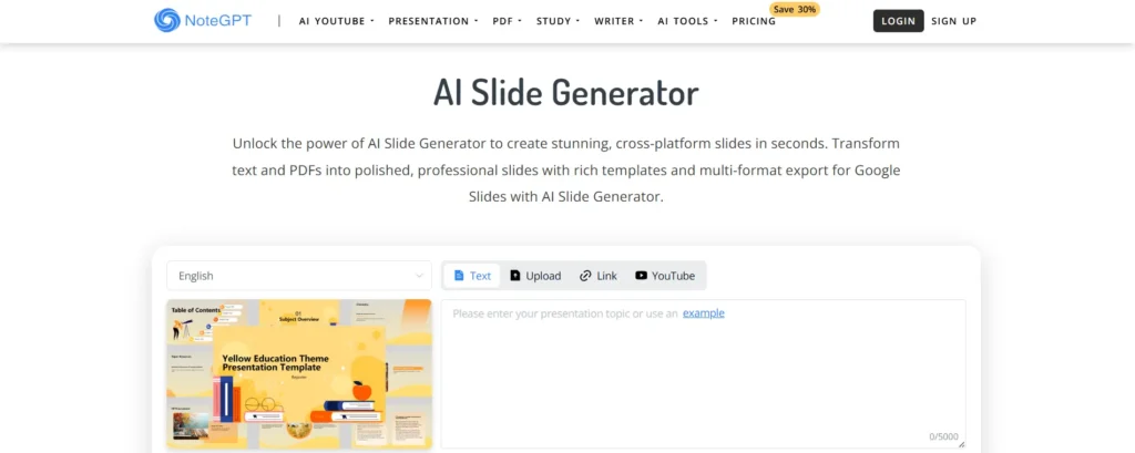 NoteGPT AI Slide Generator